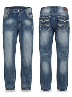 Gs115 Blue Distressed Embroidered Flap Pocket Heavy Jeans Men Size 42